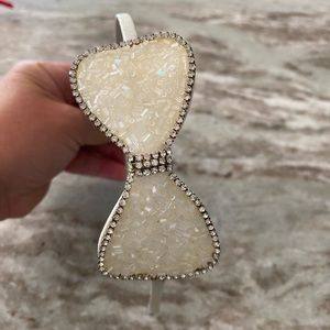 White Cream Rhinestone Beaded Bow Headband Girls Teens Women Hair Accessory